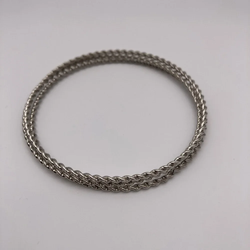 Silver Tone Twisted Rope Bangle Bracelet Set of 3 Costume Jewelry